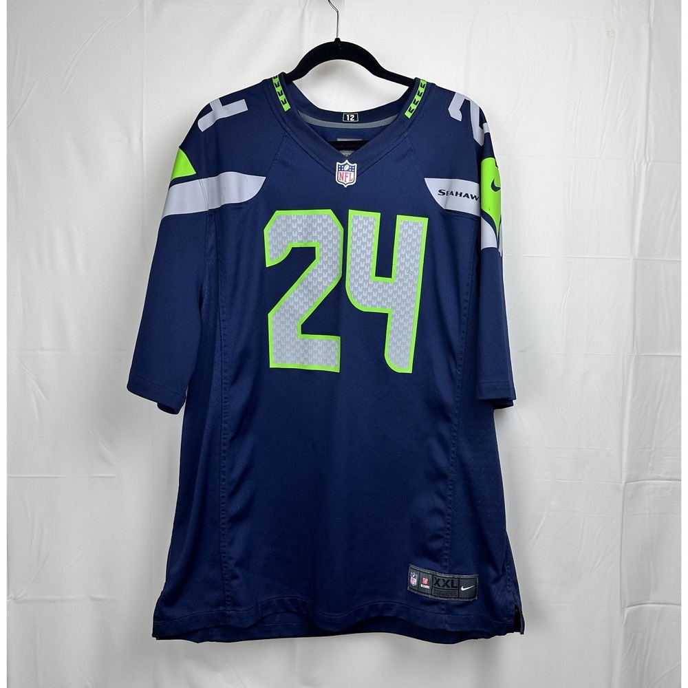Nike NFL Marshawn Lynch Blue Seattle Seahawks Men Super Bowl XXL on Field Jersey